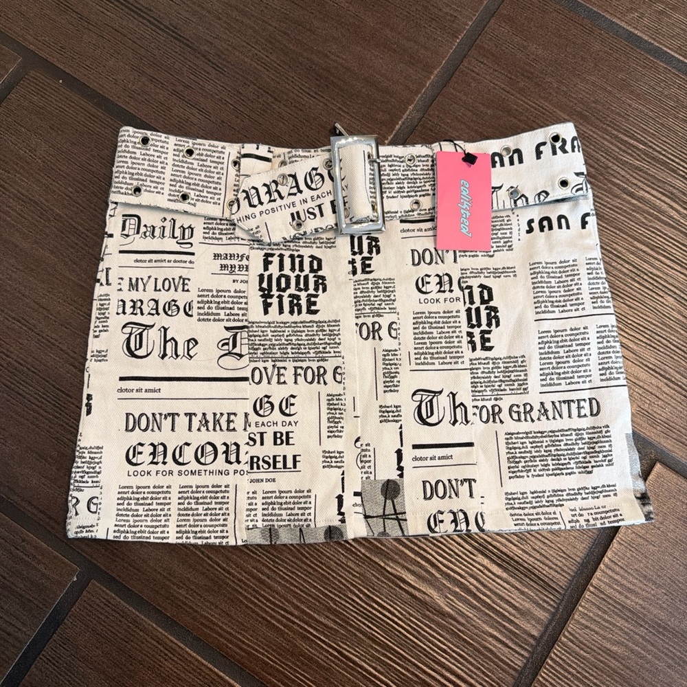 Edikted Black and White Newspaper Print Mini Skirt